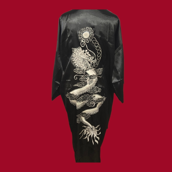 Vintage Embroidered Thai Dragon Kimono Robe Satin Full Length Unisex - Picture 2 of 12